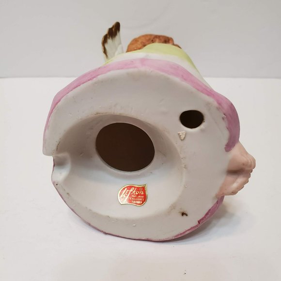 Lefton Angel Figurine, Vintage Bisque Porcelain, Green Pink with Halo, Toes - Picture 6 of 7